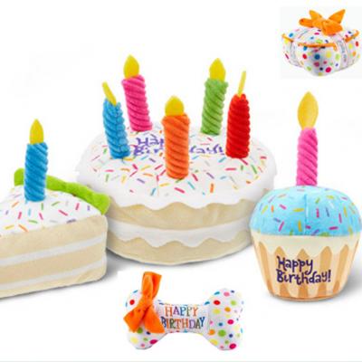 Birthday Party Custom Stuffed Plush Dog Toy Happy Birthday Cake Squeaky Pet Toys with Candles